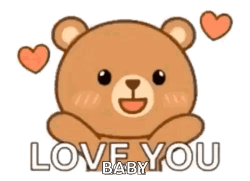 A Teddy Bear Is Sitting Down With Hearts Around It And Saying `` Love You Baby '' . GIF