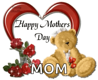 A Teddy Bear Is Sitting In Front Of A Heart That Says Happy Mother 'S Day Mom GIF