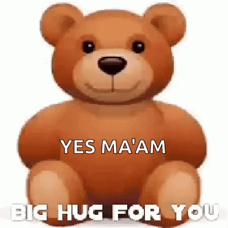 A Teddy Bear Is Sitting On A White Background And Says `` Big Hug For You '' . GIF