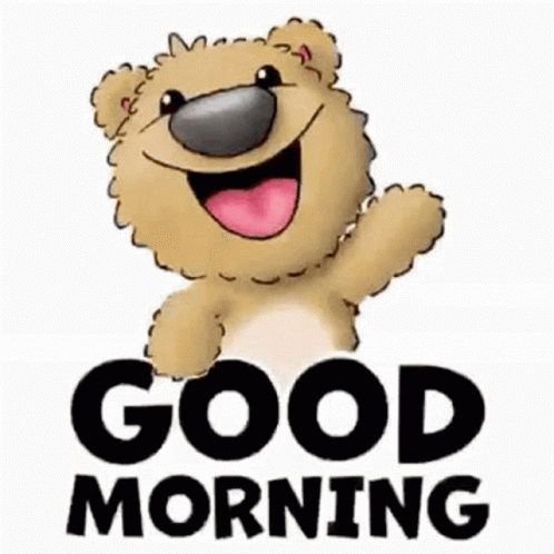 A Teddy Bear Is Smiling And Waving With The Words `` Good Morning '' Behind It . GIF