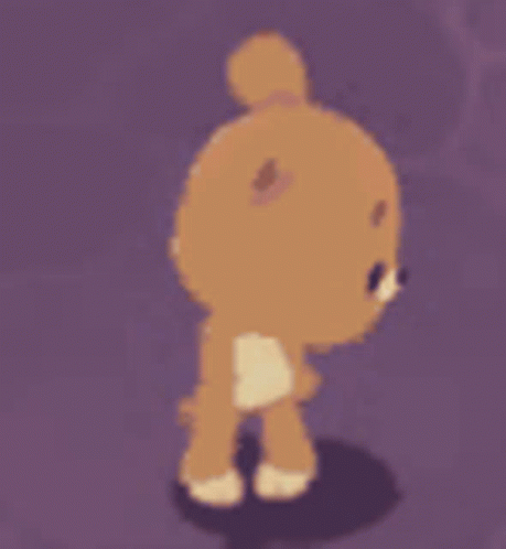 A Teddy Bear Is Standing On A Purple Background And Smiling . GIF