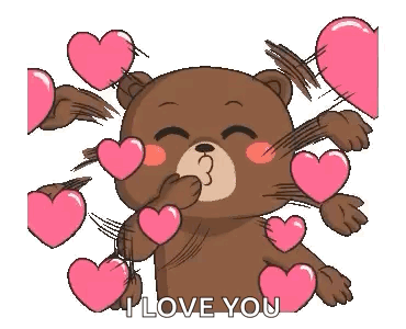 A Teddy Bear Is Surrounded By Pink Hearts And Kissing Them . GIF