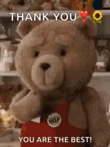 A Teddy Bear Is Wearing An Apron And Saying `` Thank You You Are The Best '' . GIF