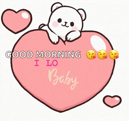A Teddy Bear Laying On A Pink Heart That Says Good Morning I Love Yo Baby GIF