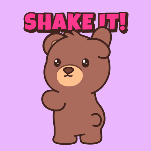 A Teddy Bear Says Shake It In Pink Letters GIF