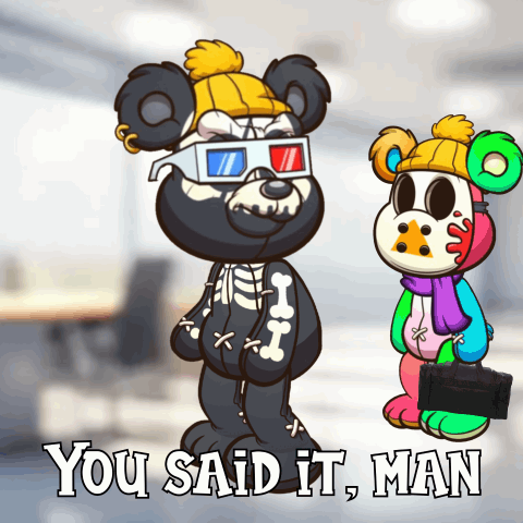 A Teddy Bear Wearing 3D Glasses Stands Next To Another Teddy Bear With The Words " You Said It Man " Below It GIF