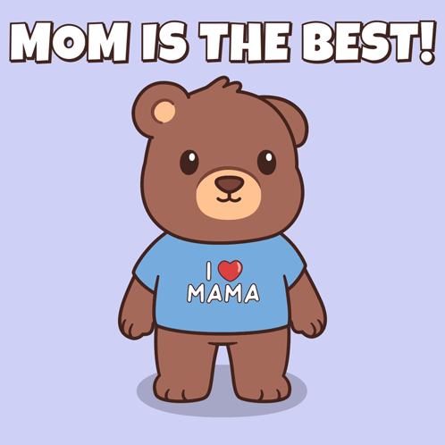 A Teddy Bear Wearing A Blue Shirt That Says I Heart Mama GIF