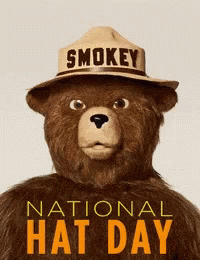 A Teddy Bear Wearing A Hat That Says Smokey GIF
