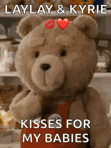 A Teddy Bear With A Heart And A Kiss On Its Head Says Kisses For My Babies GIF
