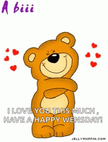 A Teddy Bear With Hearts Around It And The Words " A Big Hug From Me To U " GIF