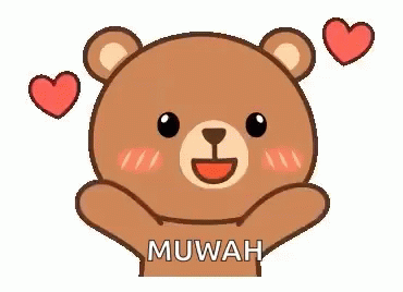 A Teddy Bear With Hearts Around It And The Words ` ` Muwah ` ` Written On It . GIF