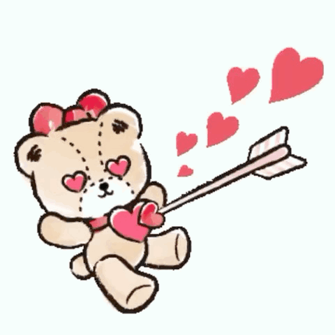 A Teddy Bear With Hearts In Its Eyes Is Holding A Heart And An Arrow GIF