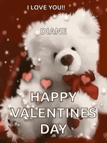 A Teddy Bear With Hearts On It Is Sitting On A Red Background And Says `` I Love You ! '' GIF