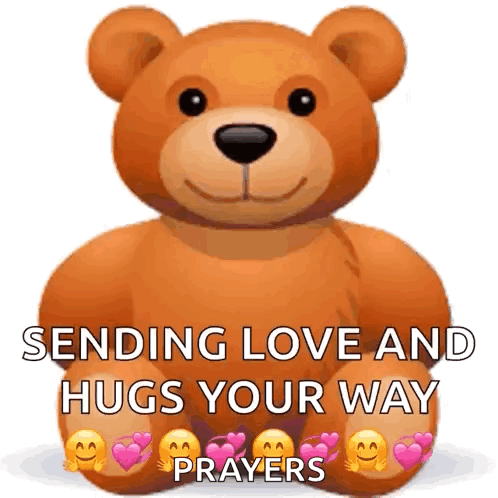 A Teddy Bear With Hearts On Its Feet Is Sending Love And Hugs Your Way Prayers GIF