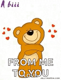 A Teddy Bear With Its Arms Outstretched And Hearts Around It Is Giving A Hug . GIF