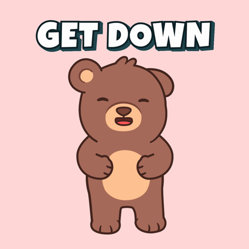 A Teddy Bear With Its Arms Outstretched And The Words Get Down Behind It GIF