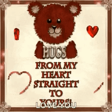 A Teddy Bear With The Words Hugs From My Heart Straight To You GIF