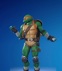 A Teenage Mutant Ninja Turtle Action Figure Standing On A Blue Background GIF