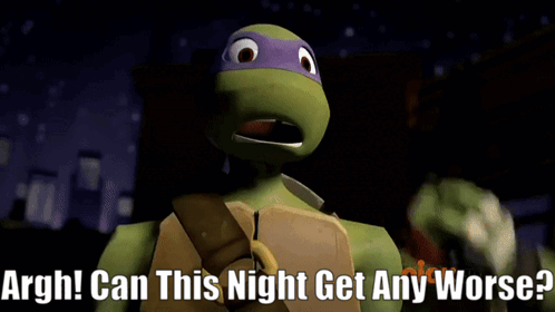 A Teenage Mutant Ninja Turtle Says " Argh Can This Night Get Any Worse? " GIF