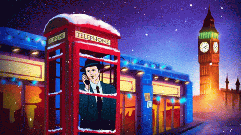 A Telephone Booth With A Man Talking On A Phone GIF