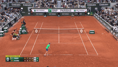 A Tennis Court With Emirates And Bnp Paribas Ads On The Side GIF