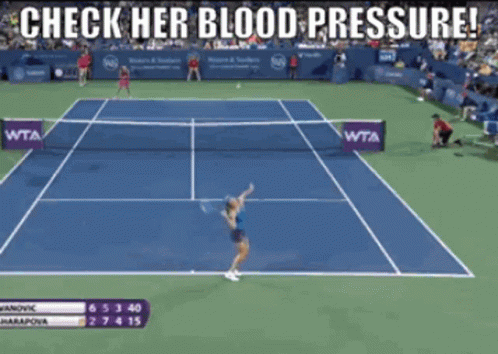 A Tennis Game Is Being Played And The Words Check Her Blood Pressure Are On The Screen GIF
