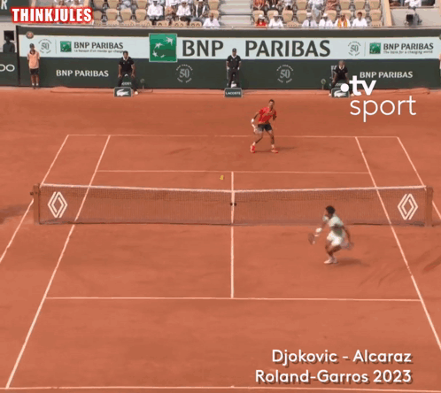 A Tennis Match Between Djokovic And Alcaraz Is Being Broadcast On Tv Sport GIF