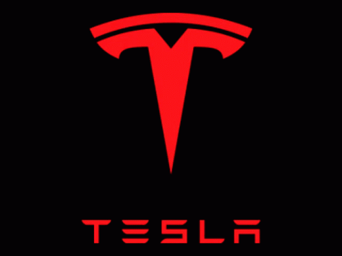 A Tesla Logo Is Surrounded By Red Lightning GIF