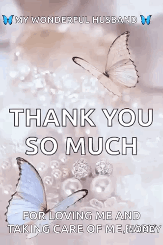 A Thank You Card For A Wonderful Husband With Butterflies And Pearls GIF