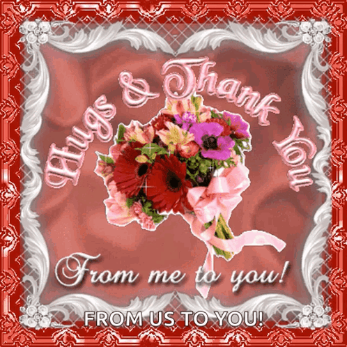 A Thank You Card With A Bouquet Of Flowers On It GIF