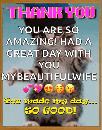 A Thank You Card With A Cat On It GIF