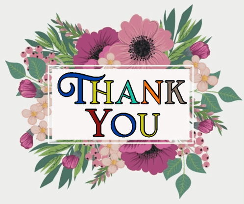 A Thank You Card With Flowers And Leaves GIF