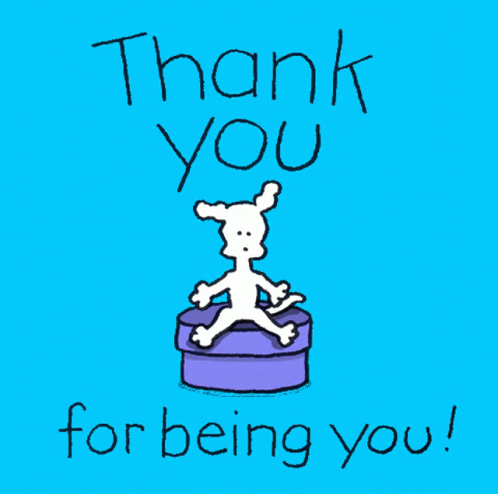 A Thank You For Being You Card With A Dog In A Purple Box GIF