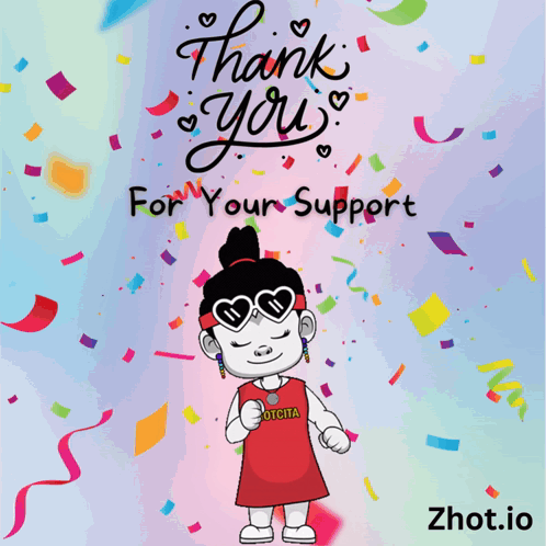 A Thank You For Your Support Card With A Cartoon Girl GIF