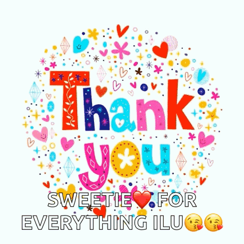 A Thank You Greeting Card With Hearts And Flowers GIF