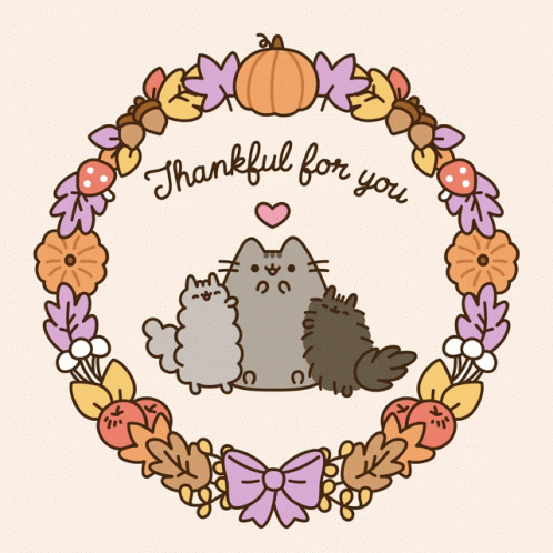 A Thankful For You Greeting Card With A Wreath Of Leaves And A Pumpkin GIF