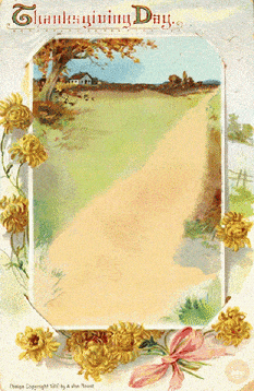 A Thanksgiving Day Card With Flowers And A Road GIF