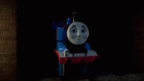 A Thomas The Tank Engine With The Words Who Said A Bad Word Behind Him GIF