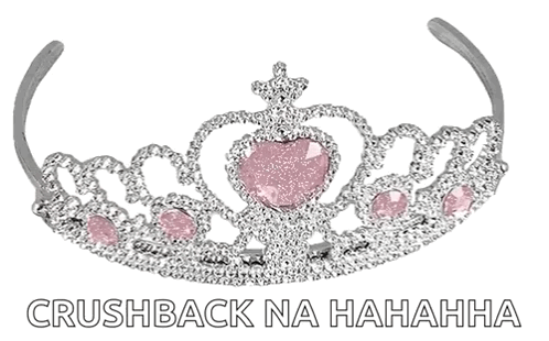 A Tiara With A Pink Heart In The Center And The Words Crushback Na Hahaha Below It GIF