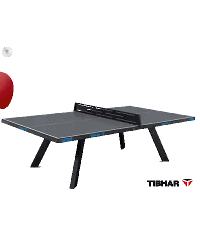 a tibhar ping pong table with a red paddle