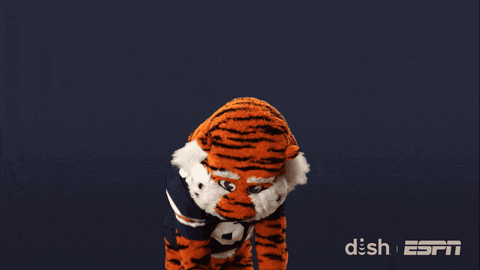 A Tiger Mascot With The Number 01 On His Shirt GIF