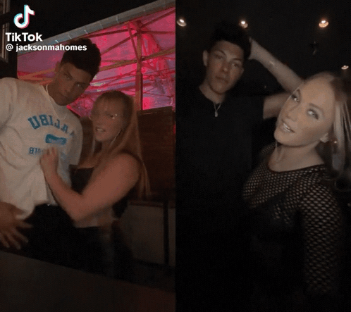 A Tiktok Video Of A Man Kissing A Woman With The Hashtag Jacksonmahomes GIF