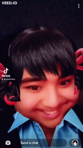 A Tiktok Video Of A Person 'S Face With The Words Send A Chat On The Bottom GIF