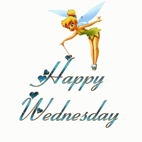 A Tinkerbell Is Flying In The Air With The Words Happy Wednesday Below Her GIF