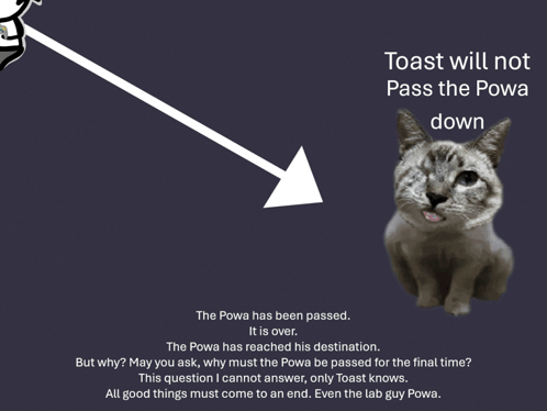 A Toast Will Not Pass The Powa Down Poster With A Cat In The Foreground GIF