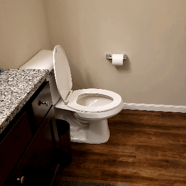 A Toilet In A Bathroom With A Toilet Paper Holder On The Wall GIF