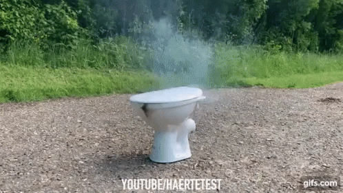 A Toilet With Smoke Coming Out Of It And The Words Youtube / Haertetest GIF