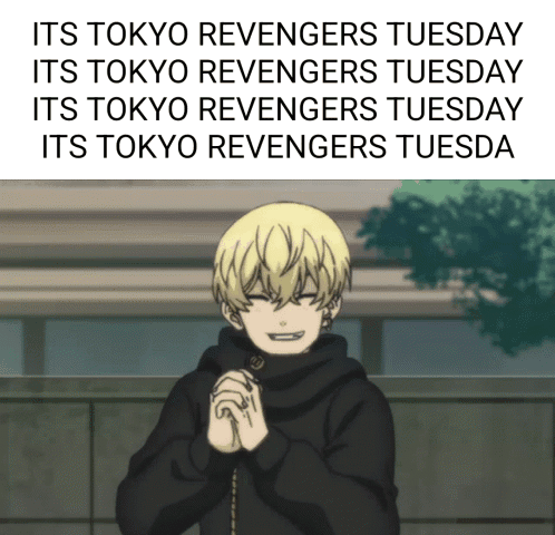 A Tokyo Revengers Poster With A Picture Of A Boy Praying GIF