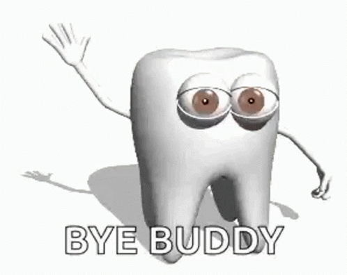 A Tooth With Eyes , Arms And Legs Is Waving . GIF