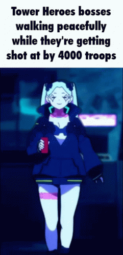 A Tower Heroes Boss Is Walking Peacefully While They 'Re Getting Shot At By 4000 Troops GIF